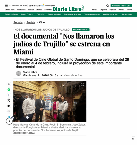 El documental «Nos llamaron los judíos de Trujillo» se estrena en Miami